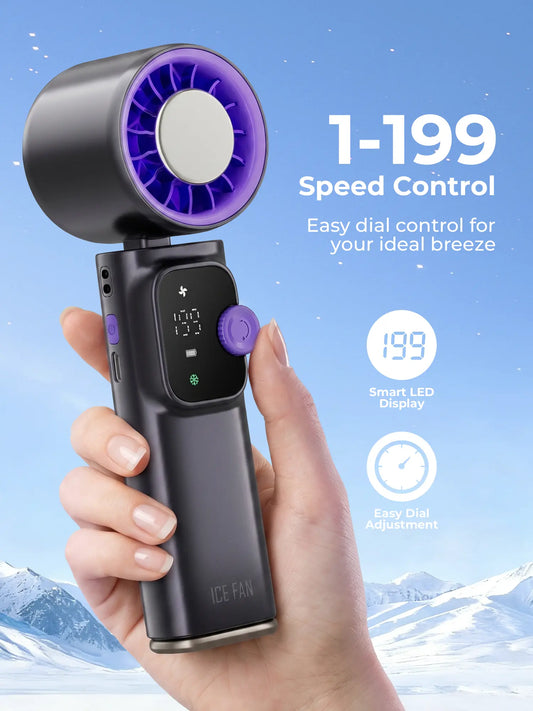 199-Level Precise Wind Control Cordless Wireless Portable Cooling Ice Fan - Foldable, Adjustable, Automatic Settings, Airflow Enhancer for Summer Travel & Outdoor Household Appliance Essential